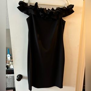 Off-the-shoulder midi black dress
